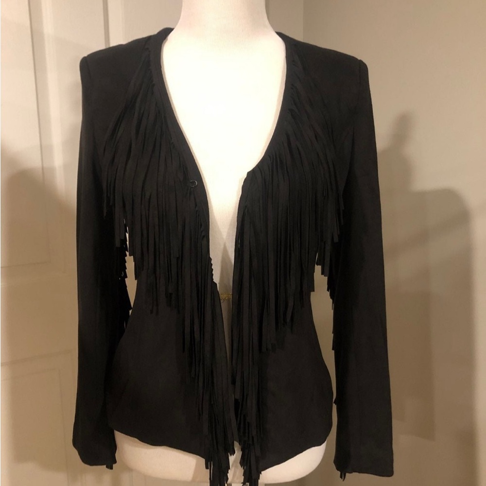 Fringe Soft-Suede Black Women's Jacket